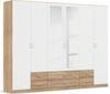 rauch Kleiderschrank, Drehtürenschrank GAMMA, 6-türig, 2 Spiegeltüren teilaufgelegt, 6 Schubkästen, Alpinweiß/Eiche Sonoma, 271 x 210 x 54 cm Bild 3