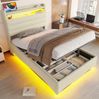 Polsterbett 90x200 cm mit LED, Hydraulik-Staufach, USB-/Typ-C-Anschlüssen und Ablage, Beige Bild 2
