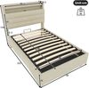 Polsterbett 90x200 cm mit LED, Hydraulik-Staufach, USB-/Typ-C-Anschlüssen und Ablage, Beige Bild 3