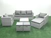 Fimous Polyrattan Sitzgruppe mit Quadratischer Couchtisch 2 Sesseln 3 Fußhockern Hellgrau gemischt Bild 2