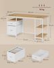 VASAGLE Computertisch, Bürotisch, Schreibtisch, mit 3 Ablagen, 2 Schubladen, 60 x 140 x 76 cm, fürs Büro, Wohnzimmer, moderner Stil, natureichenfarben-perlweiß Bild 5