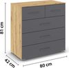 rauch Aditio Box, Kommode, 5 Schubladen, mit Softclose-Funktion, Farbe Grau metallic/Eiche Artisan, BxHxT 80x81x42cm Bild 4