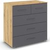 rauch Aditio Box, Kommode, 5 Schubladen, mit Softclose-Funktion, Farbe Grau metallic/Eiche Artisan, BxHxT 80x81x42cm Bild 3