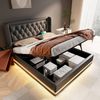 Polsterbett aus PU mit Stauraum, LED & USB-Anschluss, 160x200 cm, Schwarz, ohne Matratze Bild 2