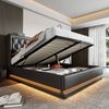 Polsterbett aus PU mit Stauraum, LED & USB-Anschluss, 160x200 cm, Schwarz, ohne Matratze Bild 3
