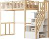 Hochbett 90x200 mit Sicherheits-Aufbewahrungsleiter, Bettgestell aus massivem Kiefernholz für Kinder und Jugendliche Bild 4