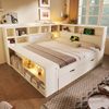 Merax Doppelbett 140x200cm in Weiß, Holzbett mit Ausziehbett, 8 Staufächern & USB-/Type-C-Ladeanschlüssen – Platzsparendes Doppel- & Jugendbett, ohne Matratze Bild 2