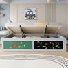 Kinderbett 90x200 cm mit hydraulischem Stauraum, Kreidetafel und Bücherfach – Holzbett in Grau Bild 3