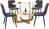 Esstisch-Set, 5-teiliges Küchen-Esstisch-Set mit 4 Stühlen rund Ø80cm goldene Metallbeine MDF-Marmorplatte graue Samtstühle, MDF+Metall+Samt, Grau+Gold, Ø80cm Bild 5