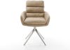 Esszimmerstuhl Abelia-Flex mit Armlehnen Mikrofaser Beige Vintage Kreuzgestell breit Edelstahl Bild 2