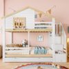 Merax Etagenbett 90x200cm Hochbett Holzbett Stockbett mit Ausziehbett, Kinderbett Hausbett mit Treppe und Schubladen, mit Rausfallschutz, Weiß + Natur Bild 3