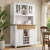 Flieks Küchenbuffet mit Schubladen, Glastüren und Weinregal (mit Arbeitsplatte und verstellbaren Ablagen, 1-St, 106x40x179,5 cm) Hochschrank mit LED Küchenschrank Bücherschrank Buffetschrank weiß Bild 2