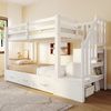 Etagenbett 90 x 200 cm,Ausziehbett 90/180*190cm, mit Stauraumleiter mit mehreren Schubladen, Ausziehbettfunktion, Jugendbett, Lattenrost, Holzbett, Weiß Bild 3