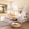 Etagenbett 90 x 200 cm,Ausziehbett 90/180*190cm, mit Stauraumleiter mit mehreren Schubladen, Ausziehbettfunktion, Jugendbett, Lattenrost, Holzbett, Weiß Bild 2