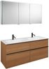 Burgbad FIUMO Waschtisch Set mit Spiegelschrank 142 cm breit, Braun, Doppelwaschbecken Gussmarmor Weiß, 4 Schubladen, Anschlag rechts Bild 2