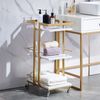 M MCombo Servierwagen mit Rollen, Küchenwagen Barwagen Metallgestell Weiß-Gold, Moderne Rollwagen Mehrzweckwagen mit 3 Ebenen, für Küche Bad Wohnzimmer Büro, 0033 Bild 2
