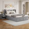 Rolanstar Massivholz-Kombi-Bett, Kopfteil mit eingebautem Staufach, Schubladen, Nachttisch, Stauraum-Langschrank & Sofabank, Grau, 140x200cm Bild 4