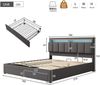 Polsterbett mit LED-Beleuchtung,Hydraulisch Stauraumbett mit Bettkasten,Schubladen und Staufächer,Verstaubares Kopfteil aus Schaum,Doppelbett aus Stahlrahmen,Leinen,180*200cm,grau Bild 3