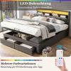 Polsterbett mit LED-Beleuchtung,Hydraulisch Stauraumbett mit Bettkasten,Schubladen und Staufächer,Verstaubares Kopfteil aus Schaum,Doppelbett aus Stahlrahmen,Leinen,180*200cm,grau Bild 5
