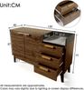 Merax Wohnzimmer Kommode mit Marmor-Optik Platte - Offene Ablage + 3 Schubladen & Doppeltürschrank (innen höhenverstellbar) - Massivholzbeine & kehrroboterfähig, H77/B120/T40 cm Bild 4