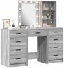 vidaXL Schminktisch mit Spiegelbeleuchtung 3 pcs Grau Holzwerkstoff 3334223 Bild 3