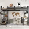 Hochbett mit Schreibtisch und Regal (120x200 cm) Kinderbett mit Rausfallschutz, Lattenrost und Leiter, Metallbett Bild 2