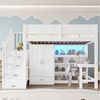 OKWISH Hochbett für Kinderzimmer, Studentenwohnung & Gästezimmer (mit LED-Beleuchtung,Kleiderschrank – Multifunktionales Jugendbett mit Stauraumtreppe, 1-St, 90x200cm) mit integrierter Schreibtisch und Regal Bild 2
