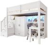 OKWISH Hochbett für Kinderzimmer, Studentenwohnung & Gästezimmer (mit LED-Beleuchtung,Kleiderschrank – Multifunktionales Jugendbett mit Stauraumtreppe, 1-St, 90x200cm) mit integrierter Schreibtisch und Regal Bild 4