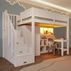 OKWISH Hochbett für Kinderzimmer, Studentenwohnung & Gästezimmer (mit LED-Beleuchtung,Kleiderschrank – Multifunktionales Jugendbett mit Stauraumtreppe, 1-St, 90x200cm) mit integrierter Schreibtisch und Regal Bild 5