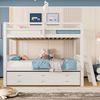 Etagenbett 90×200 cm aus Kiefernholz und MDF mit Ausziehbett und drei Schubladen, weiß Bild 3