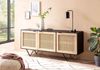 Sideboard Mango Massivholz Rattan 175x75x45cm 3 Türen Schwarz Braun Wohnzimmer Bild 3