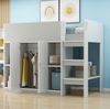 Bett Hochbett 90x200 cm mit Stauraum und Schrank – platzsparendes Kinderhochbett in Grau/Weiß Bild 3