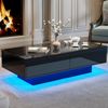 Couchtisch 115×55×34 cm in Hochglanz Schwarz mit LED-Beleuchtung, moderner Wohnzimmertisch mit 2 Schubladen Bild 2
