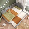 Merax Einzelbett 90x200 cm, Kinderbett, Polsterbett mit 90x190 cm Ausziehbett, Niedliches Kronen- und Gitterdesign, Samt, Grau Bild 2