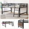 Hochbett mit Schreibtisch und LED-Beleuchtung, 140x200 cm, Kinderbett mit Rausfallschutz und Leiter, Metallbett, Jugendbett, Einzelbett Bild 5