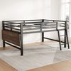 Hochbett mit Schreibtisch und LED-Beleuchtung, 140x200 cm, Kinderbett mit Rausfallschutz und Leiter, Metallbett, Jugendbett, Einzelbett Bild 3