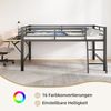Hochbett mit Schreibtisch und LED-Beleuchtung, 140x200 cm, Kinderbett mit Rausfallschutz und Leiter, Metallbett, Jugendbett, Einzelbett Bild 4