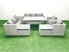 Fimous Rattan Gartenmöbel-Set Outdoor 8 Sitzer mit Esstisch 2 Sesseln 2 Großer Hockern Hellgrau gemischt Bild 2