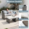Sunsitt Gartenbank Outdoor Loveseat (3-tlg Terrassenmöbel-Set, Allwetter Rattan Gartenbank mit 2 Hocker), Grau Rattan&Grau Kissen Bild 4