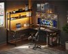 Gaming Tisch LED Reversibel Schwarz Schreibtisch L-Form 2 USB 2 Steckdosen Bild 4