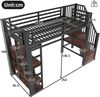 Hochbett 90×200 cm aus Metall und MDF mit LED-Beleuchtung und Stauraum, schwarz Bild 3