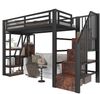 Hochbett 90×200 cm aus Metall und MDF mit LED-Beleuchtung und Stauraum, schwarz Bild 4