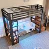 Hochbett 90×200 cm aus Metall und MDF mit LED-Beleuchtung und Stauraum, schwarz Bild 2
