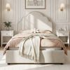 Merax Polsterbett, Einzelbett, Kinderbett 90x200 cm, Bett mit gepolstertes Kopfteil, leinen, beige Bild 2