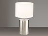 LED Tischlampe mit Keramikfuß Silber Antik & Stoffschirm Leinen Weiß, Höhe 43cm Bild 2