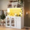 Merax Küchenschrank, Hochschrank, Vitrinenschrank, Buffetschrank mit Verstellbaren Ablagen, Esszimmerschrank, Sideboard mit LED-Beleuchtung, Weiß Bild 2