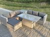 Fimous Polyrattan Essgruppe Gartenmöbel Set Höhe verstellbar Esstisch Set mit Sofa Beistelltisch Großer Fußhocker Helles Grau Bild 2