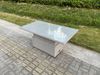 Fimous Polyrattan Essgruppe Gartenmöbel Set Höhe verstellbar Esstisch Set mit Sofa Beistelltisch Großer Fußhocker Helles Grau Bild 4