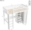 Hochbett mit Schreibtisch, Schubladen, Kleiderschrank, Regal und Rausfallschutz, 90x200 cm, Kinderbett, Kiefer Bild 5