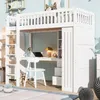 Hochbett mit Schreibtisch, Schubladen, Kleiderschrank, Regal und Rausfallschutz, 90x200 cm, Kinderbett, Kiefer Bild 3